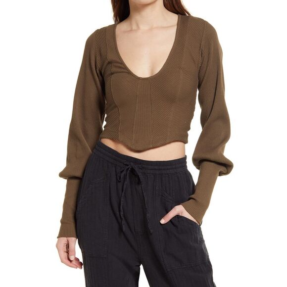 Free People Petra Long Sleeve Top In Tortoise Shell - M - Picture 1 of 1